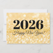 2026年おめでとう ミニマル ゴールド グリッター ノートカード (正面)