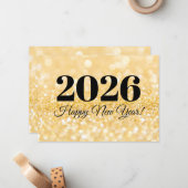 2026年おめでとう ミニマル ゴールド グリッター ノートカード (正面/裏面インサイチュ)