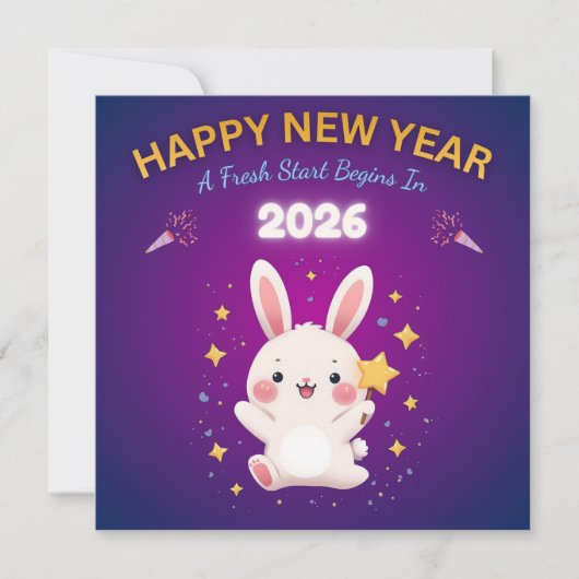 2026年お正月のかわいいウサギのグリーティングカード カード (正面)