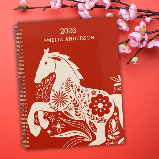 2026年お正月+馬の花柄デザイン プランナー手帳