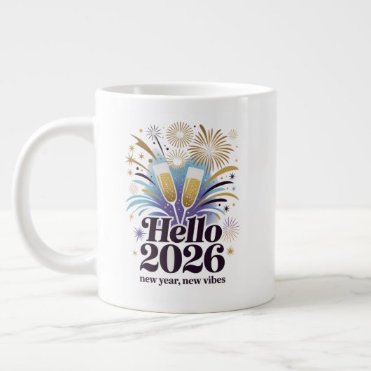 2026年お祝い – 新年の輝きデザイン ジャンボコーヒーマグカップ (左)