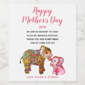 2026年かわいいボホゾウ母の日 ワインラベル (シングルラベル)