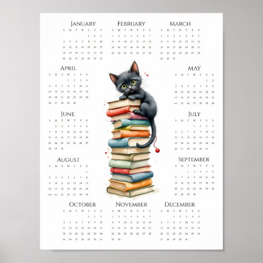2026年ねこ&本カレンダー(黒猫と本) ポスター (正面)