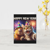 2026年ねずみ年キュートな猫カピバラパーティーアート カード (黄色い花)
