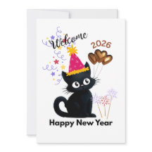 2026年ねずみ年 黒猫の新年のカード