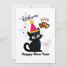 2026年ねずみ年 黒猫の新年のカード シーズンカード