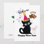 2026年ねずみ年 黒猫の新年のカード シーズンカード (正面/裏面)