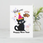 2026年ねずみ年 黒猫の新年のカード シーズンカード (スタンド正面)