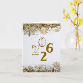 2026年のゴールドグリッター雪の結晶新年のロゴ企業 カード (黄色い花)