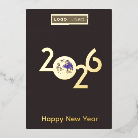 2026年の地球 - プロフェッショナル新年カード 箔招待状 (正面)