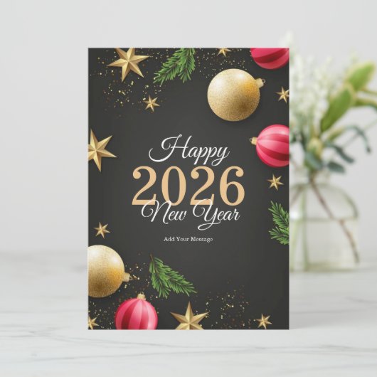 2026年の年末年始のミニマルなグリーティングカード | 休日C 招待状 (スタンド正面)