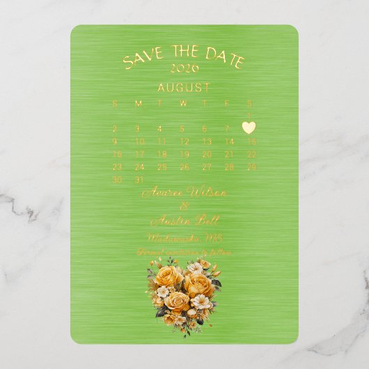 2026年の日付威厳があるを保存結婚する 箔招待状 (正面)