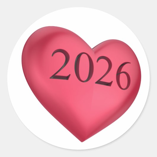 2026年の赤いハートの刻印 ラウンドシール (正面)
