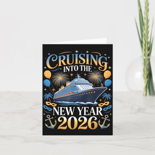 2026年へとクルージング 新年のバケーション デザイン カード (正面)