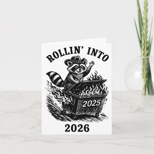 2026年へと転がり込むアライグマのダンプスターファイア 2025年 カード (正面)