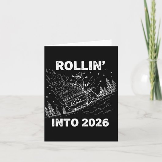 2026年へゴミ箱の炎とともに楽しく新年パーティ カード (正面)