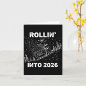 2026年へゴミ箱の炎とともに楽しく新年パーティ カード (黄色い花)