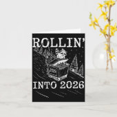 2026年へ転がり込む ラクダのゴミ箱炎の新年M カード (黄色い花)
