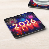 2026年をお祝いしよう: 明るい未来スパークデザイン コースター (左側)