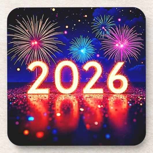 2026年をお祝いしよう: 明るい未来スパークデザイン コースター (正面)