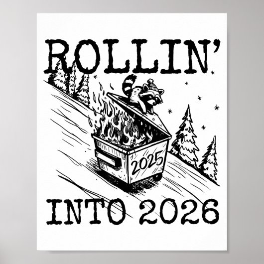 2026年を迎えるアライグマの転がり込み ハッピー ニュー イヤー 2026 面白い ポスター (正面)