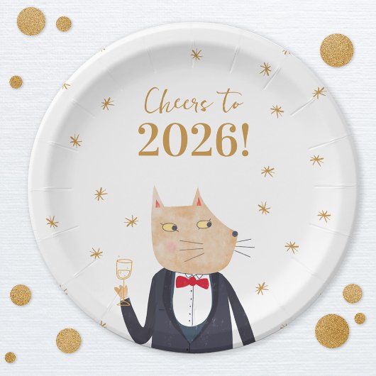 2026年を迎えるネコ ペーパープレート
