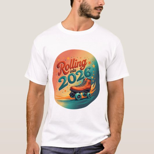 2026年を駆け抜けるレトロローラースケート Tシャツ (正面)
