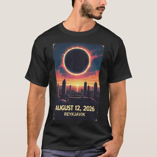 2026年アイスランド日食Tシャツ レイフヤヴィーク グループ Tシャツ (正面)
