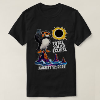 2026年アイスランド皆既日食のパフィン自撮り Tシャツ