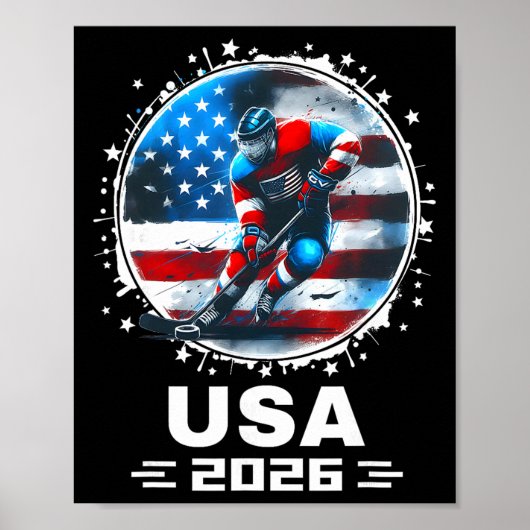 2026年アメリカ合衆国チーム アメリカ国旗 ホッケー ポスター (正面)