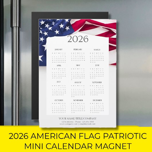 2026年アメリカ国旗愛国ミニカレンダーマグネット