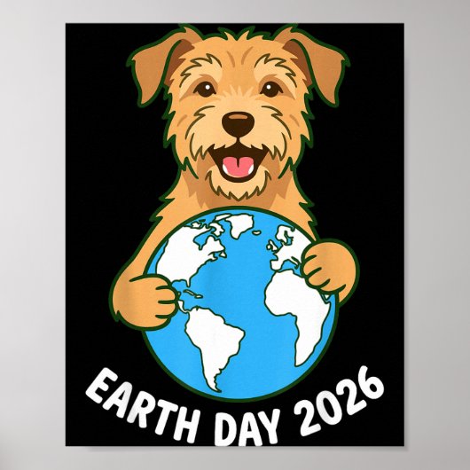 2026年アースデイ かわいいテリア犬 地球を抱える グローバルプラン ポスター (正面)