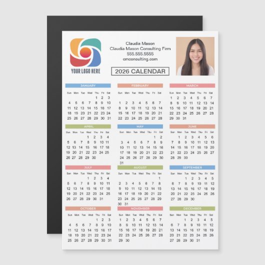 2026年カスタムカレンダー事業ロゴ会社マグネット (正面/裏面)