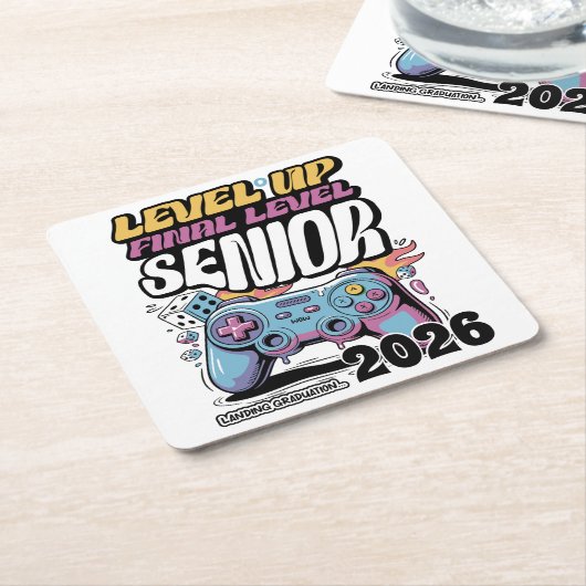 2026年カスタムゲーマー卒おもしろい業科 スクエアペーパーコースター (アングル)