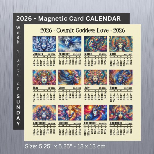 2026年カスタムコズミック・ゴッデス・カレンダー 日曜日始まり