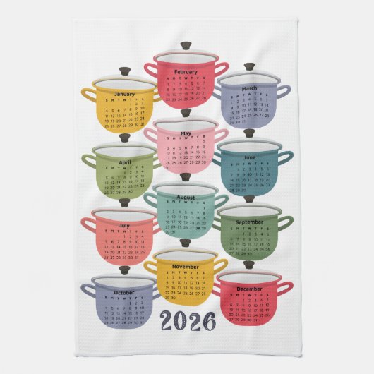 2026年カレンダキッチンカラフル調理器具 キッチンタオル (縦)