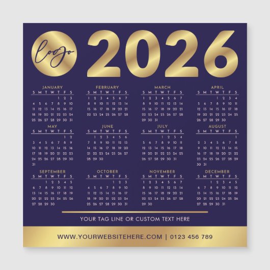 2026年カレンダビジネスロゴネイビー&金ゴールド 企業の (正面)