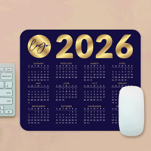 2026年カレンダビジネスロゴネイビー&金ゴールド 企業の マウスパッド