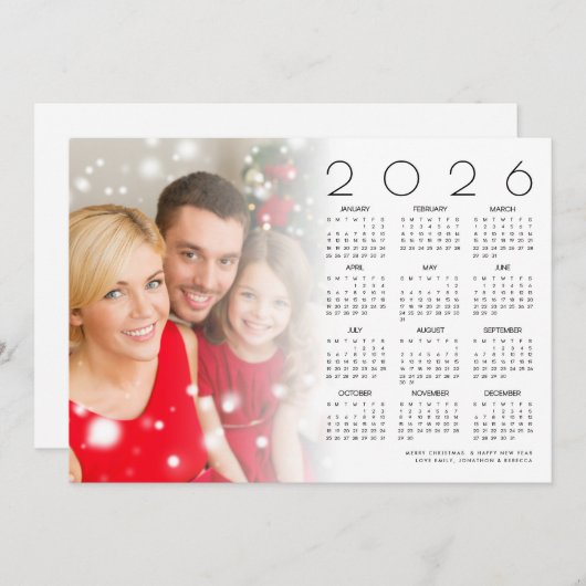 2026年カレンダファミリーフォトオーバーレイメリークリスマス シーズンカード (正面/裏面)