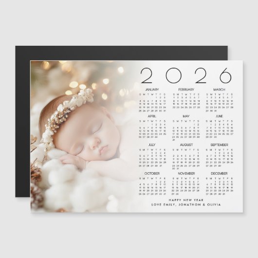 2026年カレンダフォトオーバーレイベビー新年おめでとう (正面/裏面)