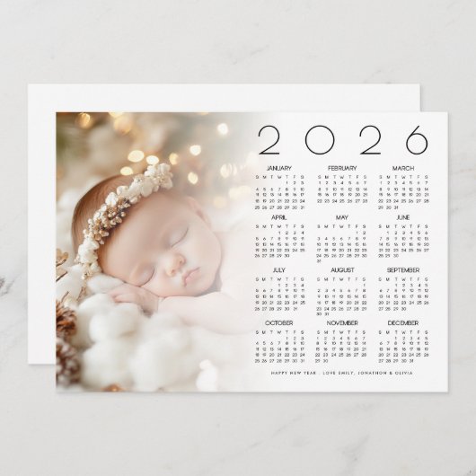 2026年カレンダフォトオーバーレイベビー新年おめでとう シーズンカード (正面/裏面)