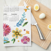 2026年カレンダメ伝統的キシカンフローラフォークアート キッチンタオル (四つ折り)