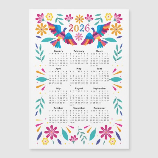 2026年カレンダメ飛んでいるキシカンおとみ鳥と花 (正面)