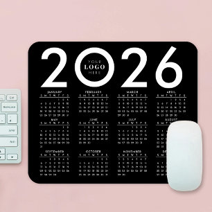 2026年カレンダーのミニマルなビジネスロゴ白黒 マウスパッド