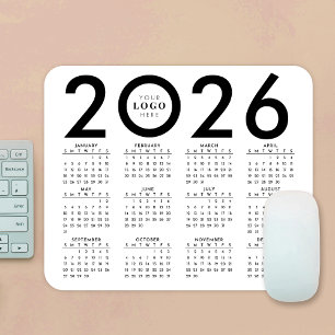 2026年カレンダーのミニマルなビジネスロゴ白黒 マウスパッド