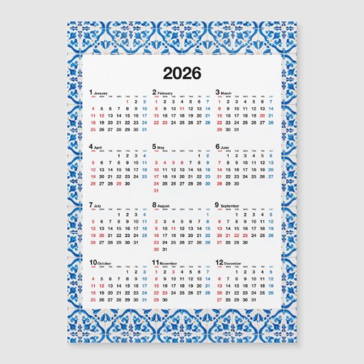 2026年カレンダーデザインユニーク – 年間のAzulejo (正面)