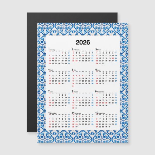 2026年カレンダーデザインユニーク – 年間のAzulejo (正面/裏面)