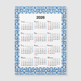 2026年カレンダーデザインユニーク – 年間のAzulejo