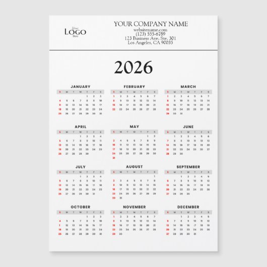 2026年カレンダービジネスロゴテキスト | どんな背景にも対応 (正面)
