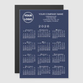 2026年カレンダービジネスロゴ テキストネイビーマグネットカード (正面/裏面)